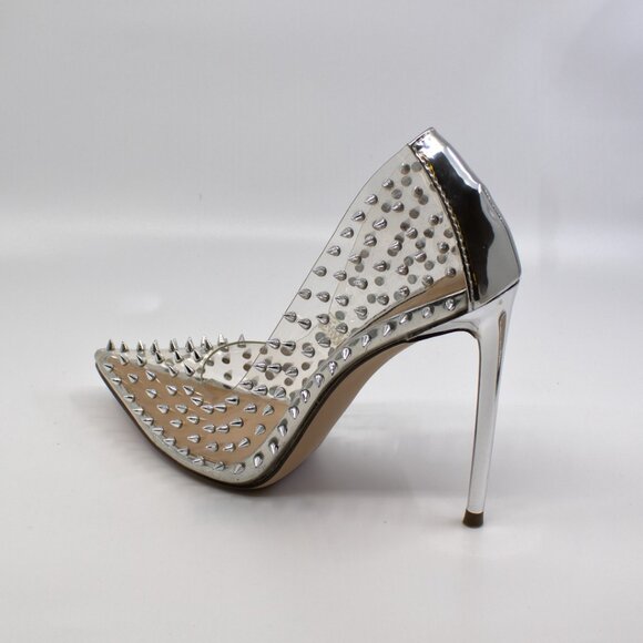 Steve Madden Vala-S [VALA06S1] Spiked Studded Heels Clear Pointed Toe Stilettos - Picture 3 of 7